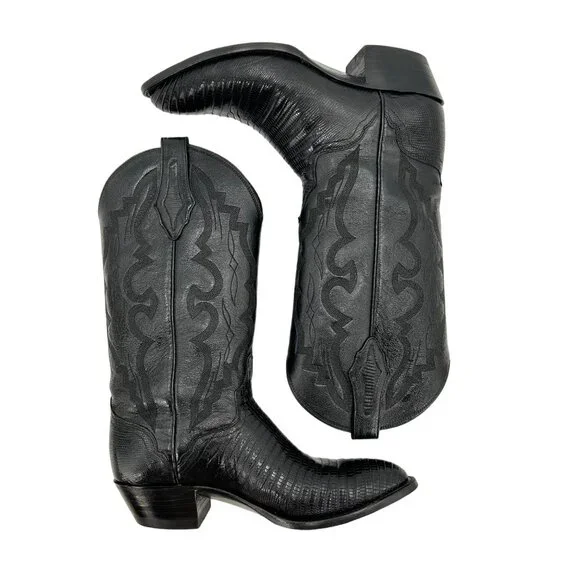 Vintage El Dorado Exotic Black Teju Lizard Cowboy Boots Mens size 9 Western 9550 - Picture 7 of 16